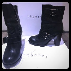 Theory Black Heel Bootie with Buckles